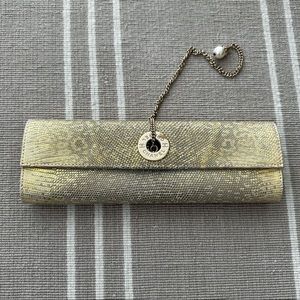 Chanel Vintage Gold Lizard Tube Flap Clutch